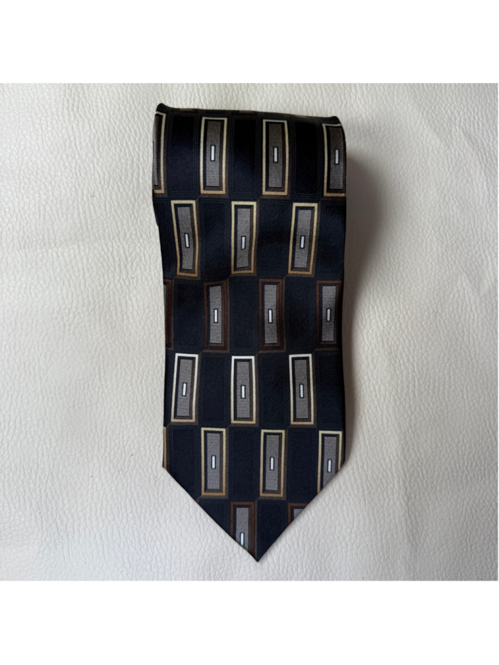 Colours Alexander Julian 100% Silk Tie Black Gray Geometric Mens Necktie